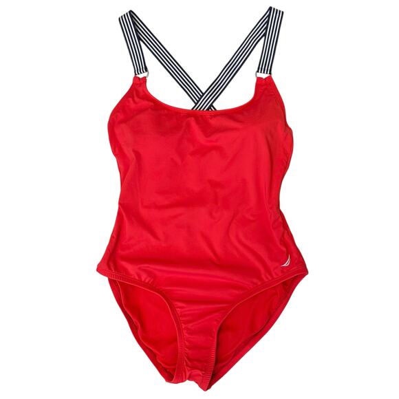 Nautica Lifeguard Cross Back One-Piece Swimsuit Red Classic Retro Size M - Picture 4 of 11
